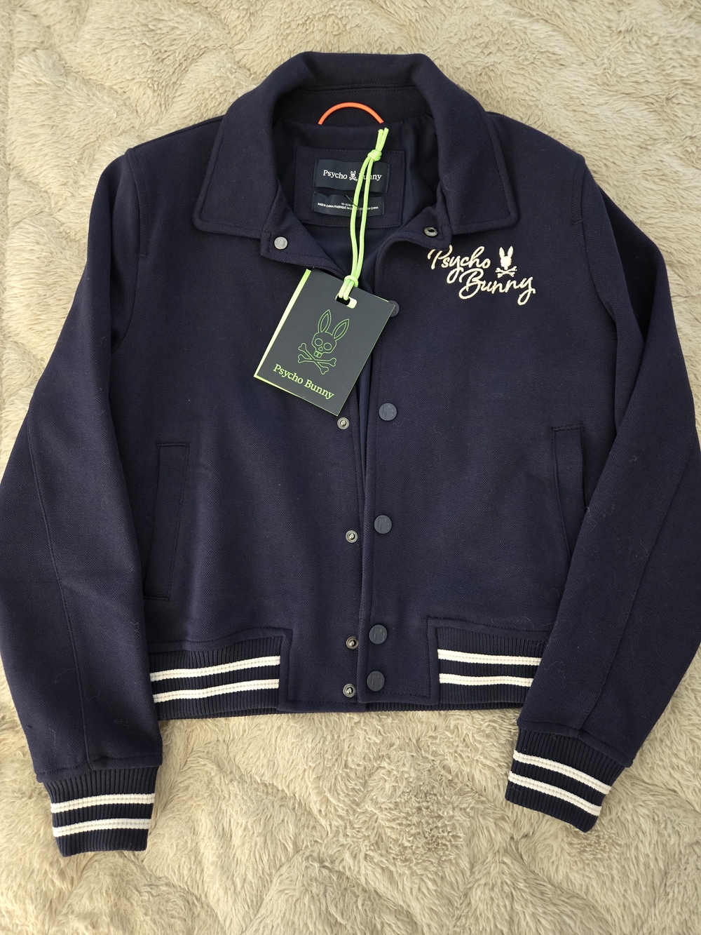 Psycho Bunny Navy Jacket with White Stripes